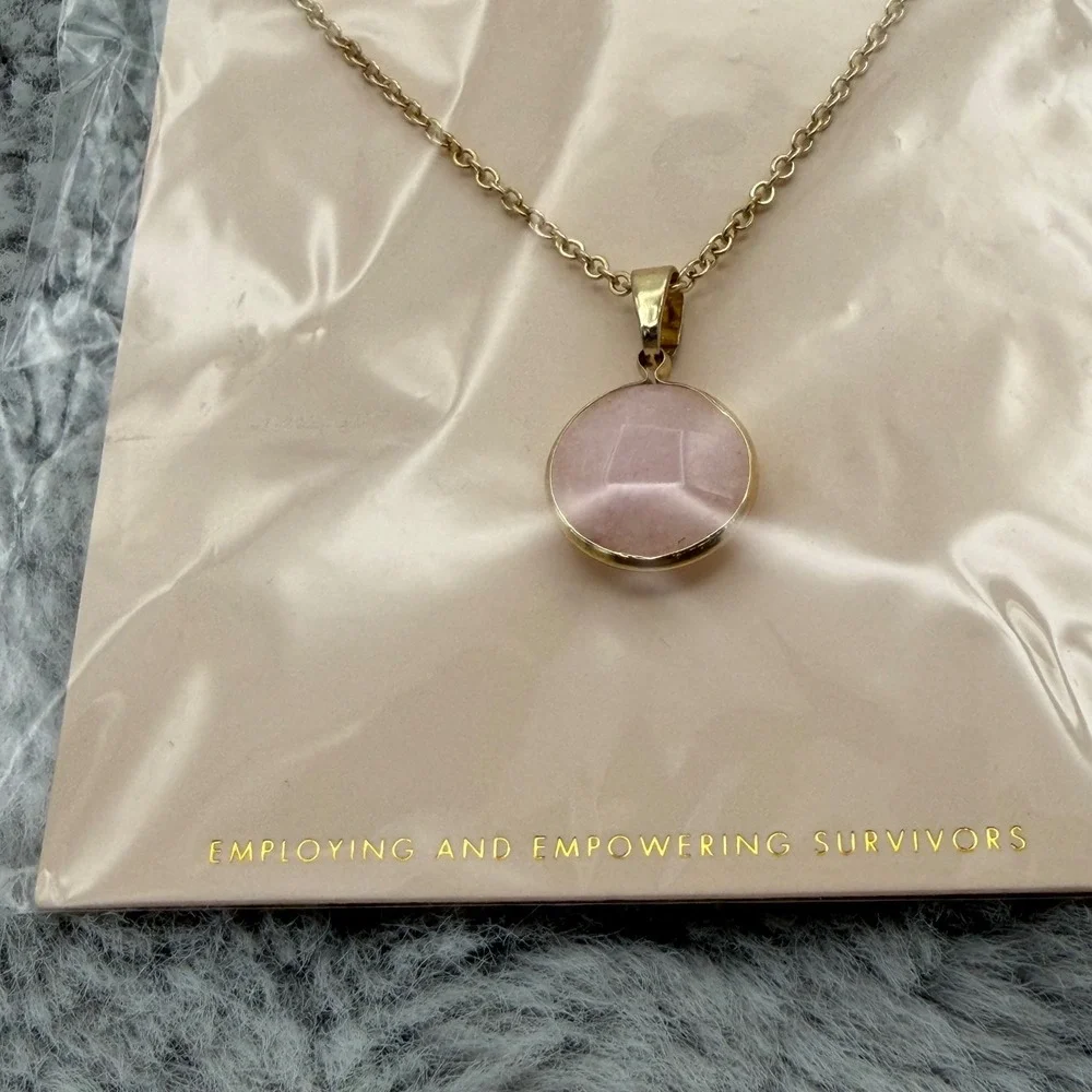 Sanctuary Project Necklace Pink Rose Serenity Stone Gold Tone NEW